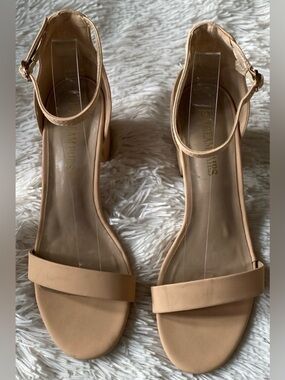Dream Pairs stacked heels elegant straps nude suede ankle wrapsandals, size 9